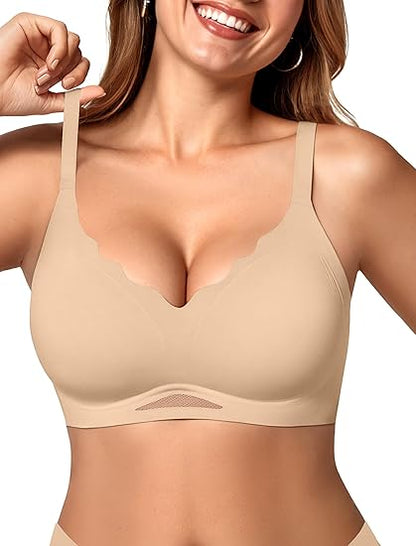 Scalloped Wireless Bras with Mesh